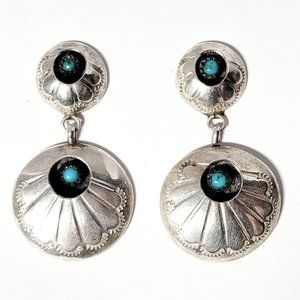 Vintage Navajo  925 Sterling Silver Turquoise Dangle Pierced Earrings